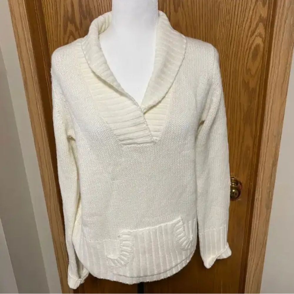 Female cream colour pullover sweater with pocket